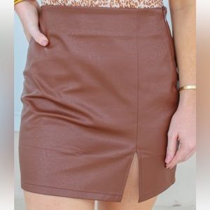 Faux Leather Slit Skirt